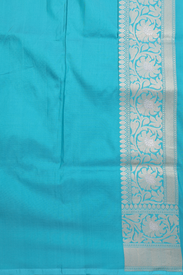 Banarasi Silk Saree In Turkish Blue With Floral Design