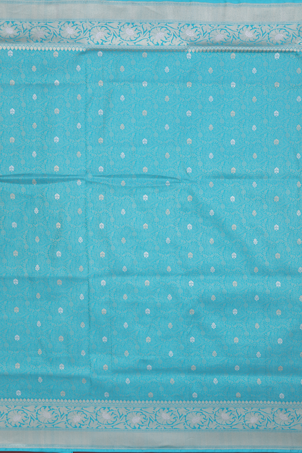 Banarasi Silk Saree In Turkish Blue With Floral Design