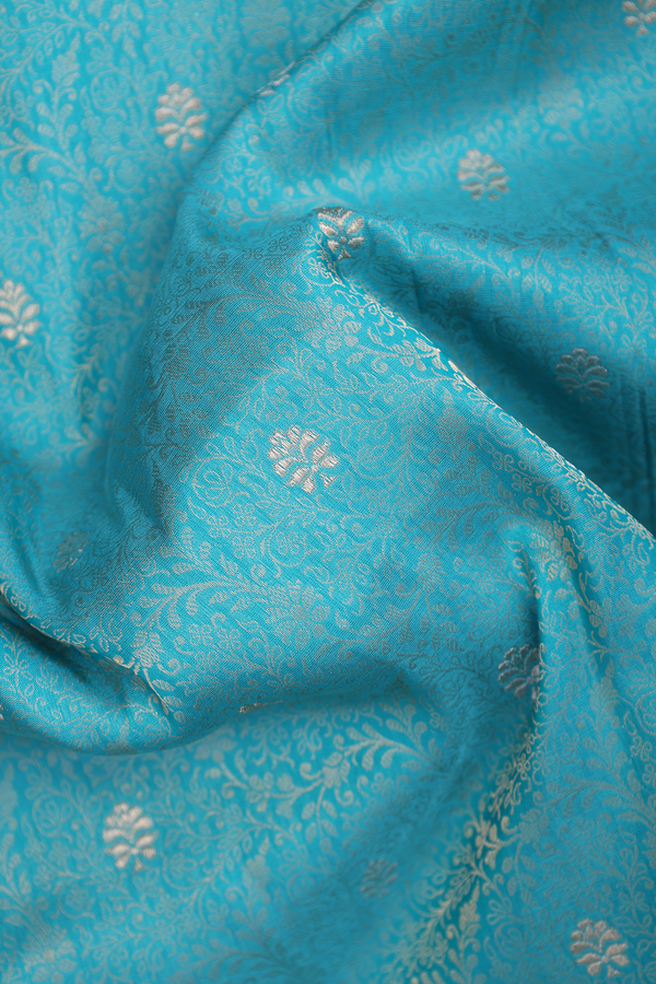Banarasi Silk Saree In Turkish Blue With Floral Design