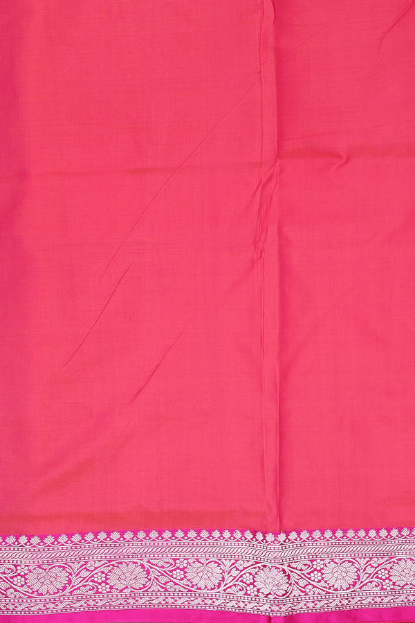 Banarasi Silk Saree In Vermillion Red With Floral Buttas