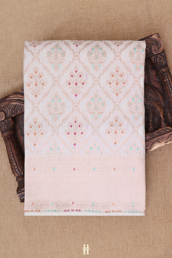 Banarasi Silk Saree In White With Diamond Design