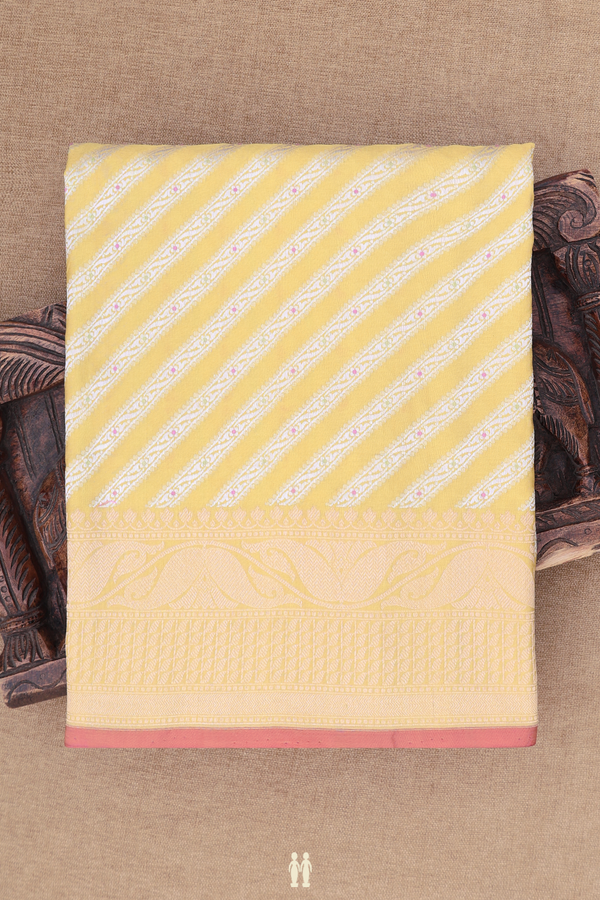 Banarasi Silk Saree In Yellow With Diagonal Design