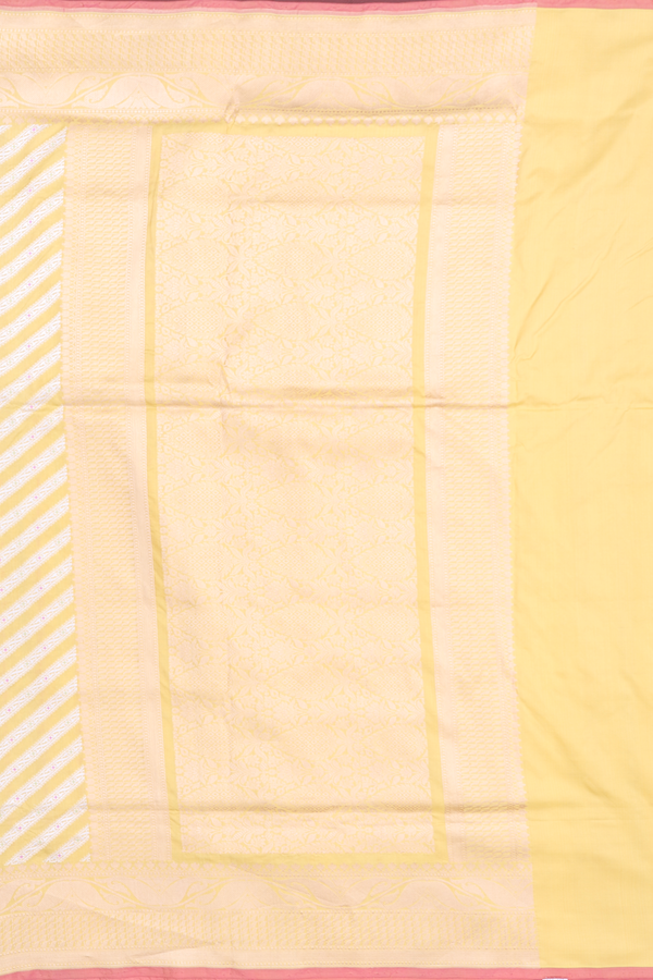 Banarasi Silk Saree In Yellow With Diagonal Design