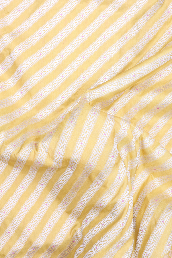 Banarasi Silk Saree In Yellow With Diagonal Design