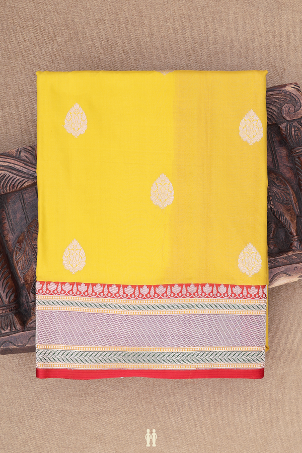 Banarasi Silk Saree In Yellow With Zari Buttas