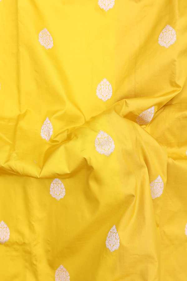 Banarasi Silk Saree In Yellow With Zari Buttas