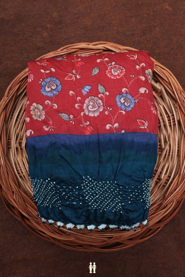 Bandhani Silk Saree In Berry Red With Floral Printed Design