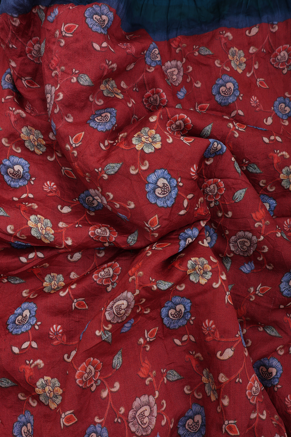 Bandhani Silk Saree In Berry Red With Floral Printed Design