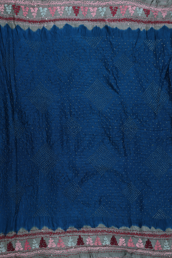 Bandhani Silk Saree In Blue With Tie And Dye Design