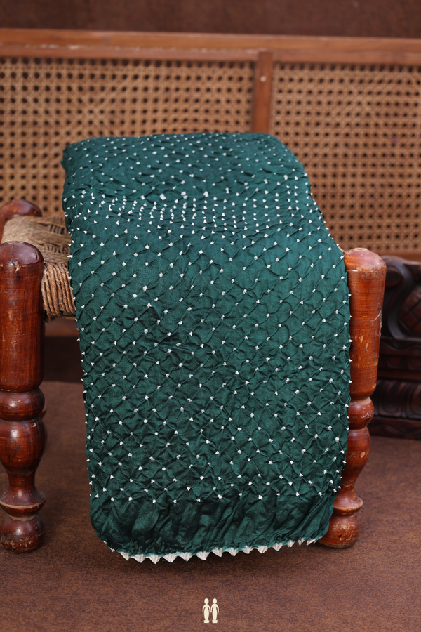Bandhani Silk Saree In Bottle Green With Tie And Dye Design