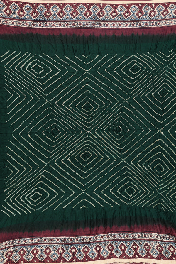 Bandhani Silk Saree In Bottle Green With Tie And Dye Design