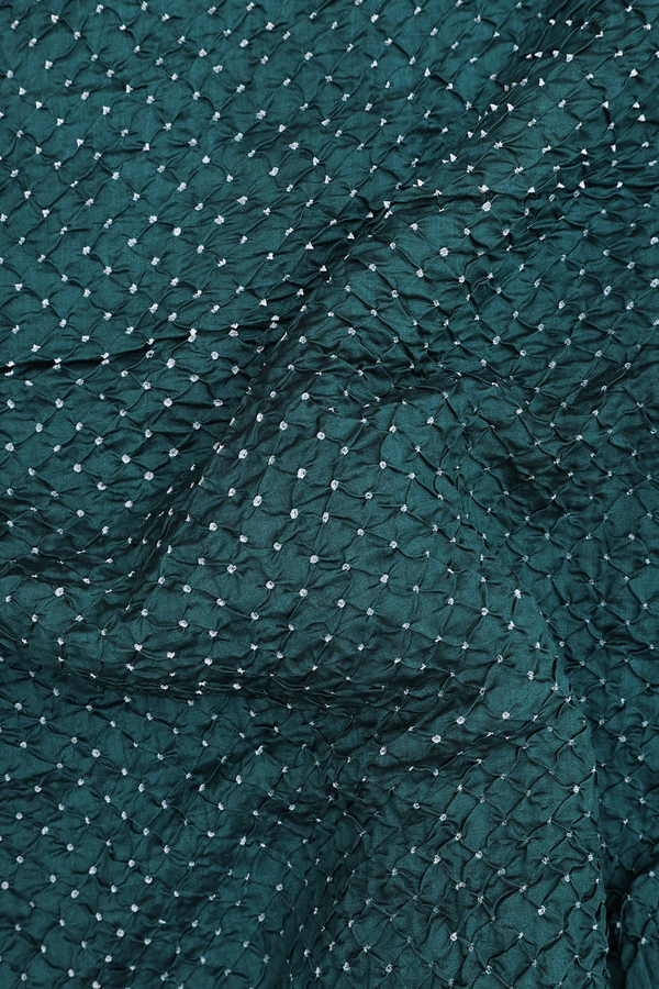 Bandhani Silk Saree In Bottle Green With Tie And Dye Design