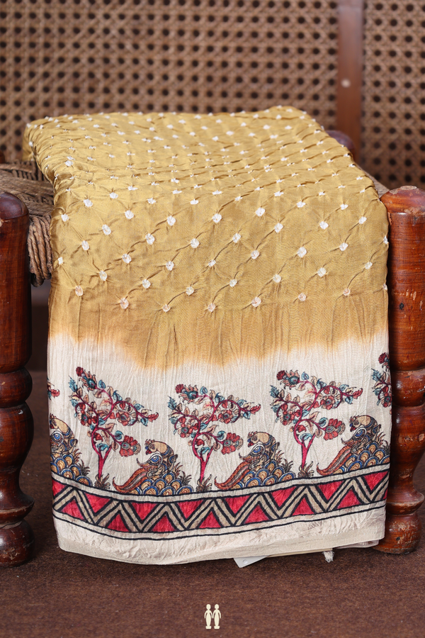 Bandhani Silk Saree In Brown With Tie And Dye Design