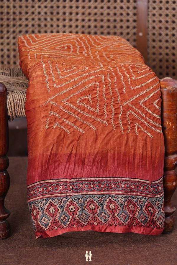 Bandhani Silk Saree In Brown With Triangle Design