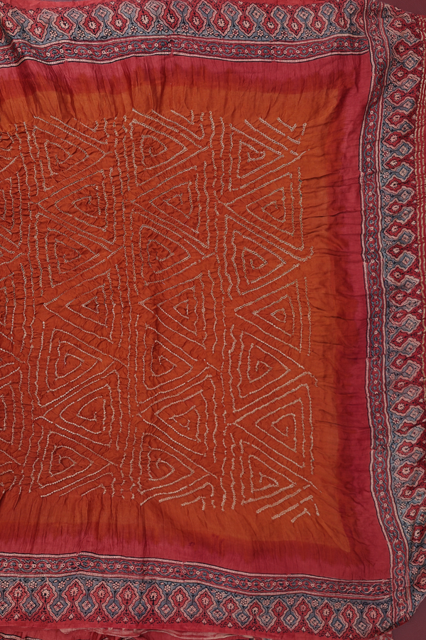 Bandhani Silk Saree In Brown With Triangle Design