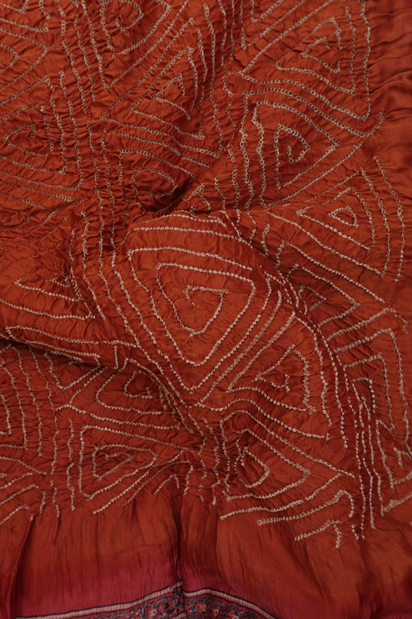 Bandhani Silk Saree In Brown With Triangle Design