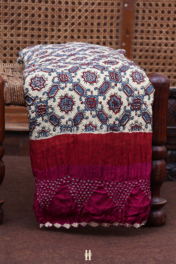 Bandhani Silk Saree In Cream Color With Printed Design