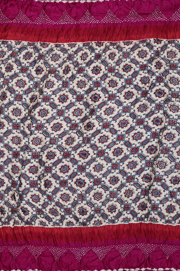 Bandhani Silk Saree In Cream Color With Printed Design