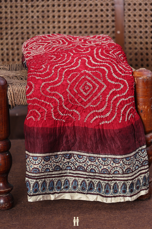 Bandhani Silk Saree In Crimson Red With Tie And Dye Design