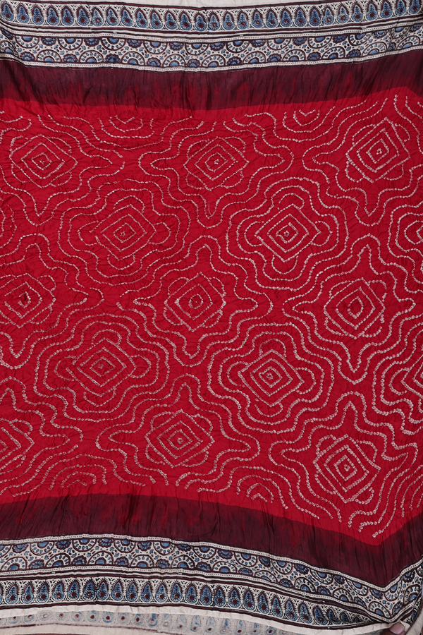 Bandhani Silk Saree In Crimson Red With Tie And Dye Design
