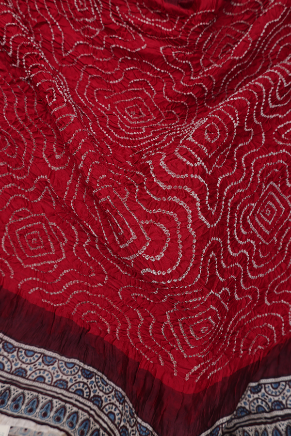 Bandhani Silk Saree In Crimson Red With Tie And Dye Design