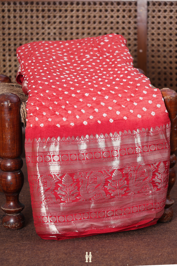 Bandhani Silk Saree In Dusty Orange With Tie And Dye Design