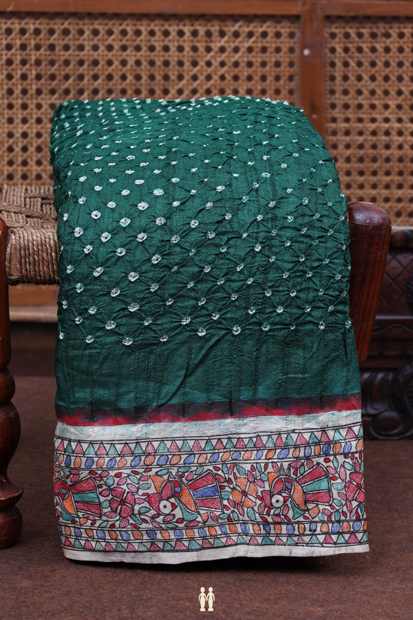 Bandhani Silk Saree In Forest Green With Tie And Dye Design