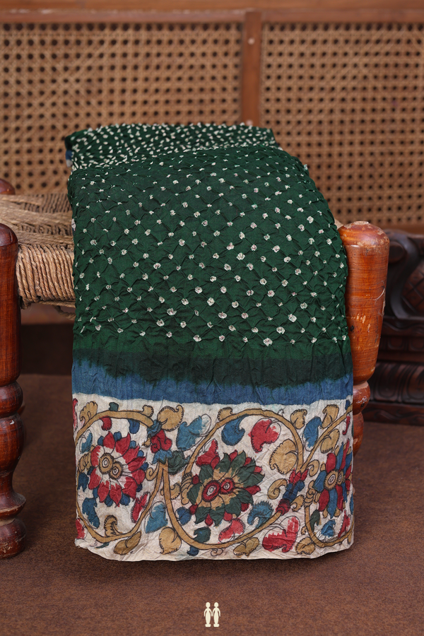 Bandhani Silk Saree In Forest Green With Tie And Dye Design