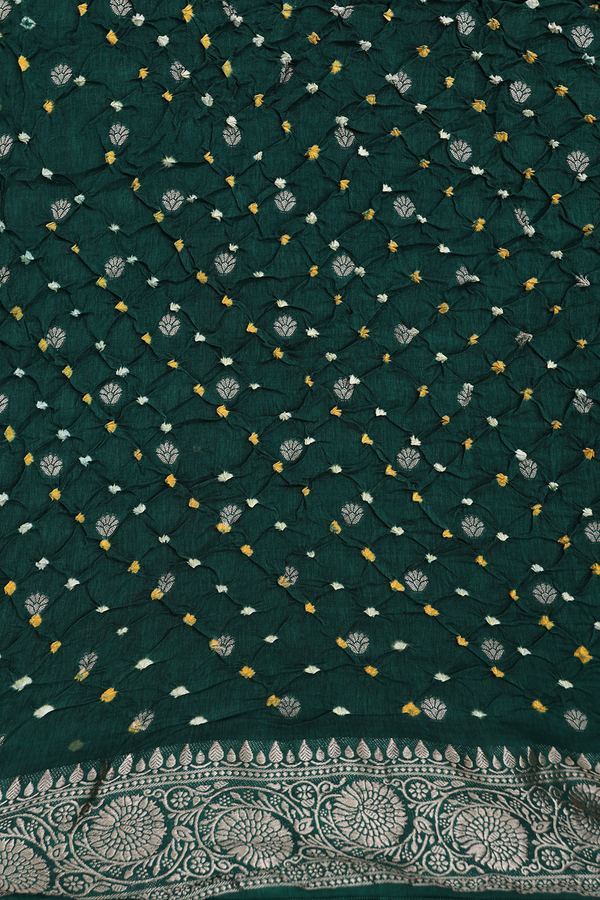 Bandhani Silk Saree In Forest Green With Tie And Dye Design