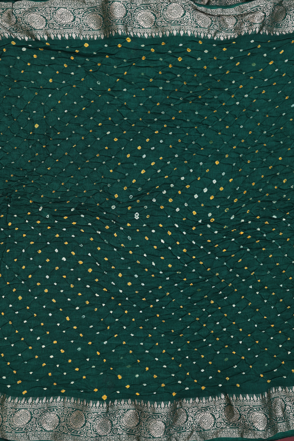 Bandhani Silk Saree In Forest Green With Tie And Dye Design