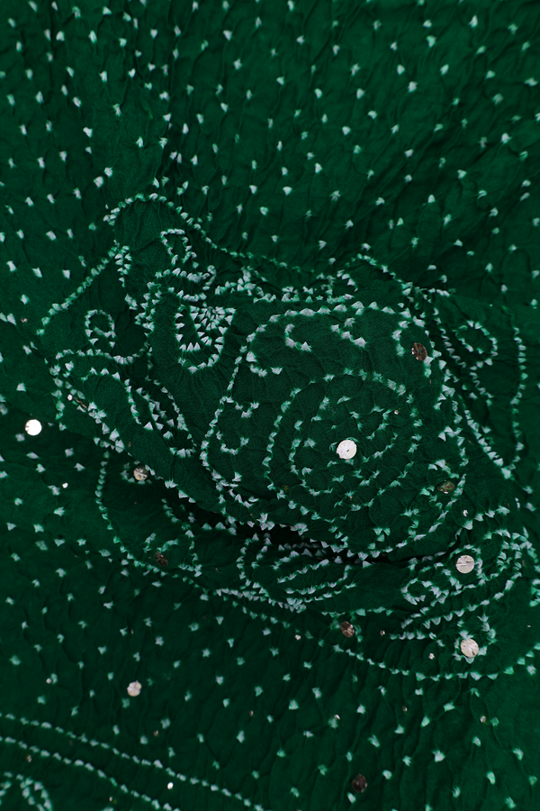 Bandhani Silk Saree In Forest Green With Tie And Dye Design