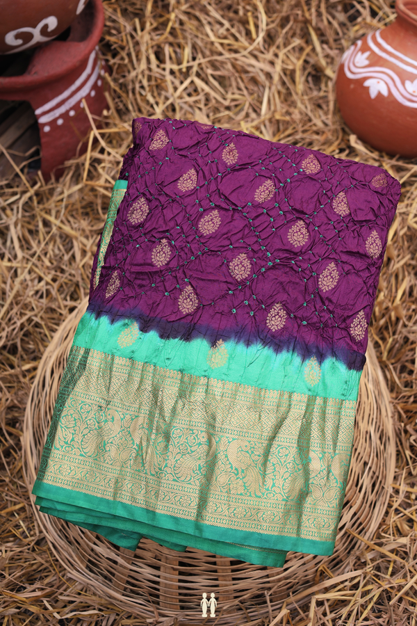 Bandhani Silk Saree In Grape Purple With Tie And Dye Design
