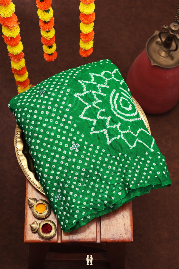 Bandhani Silk Saree In Green With Tie And Dye Design
