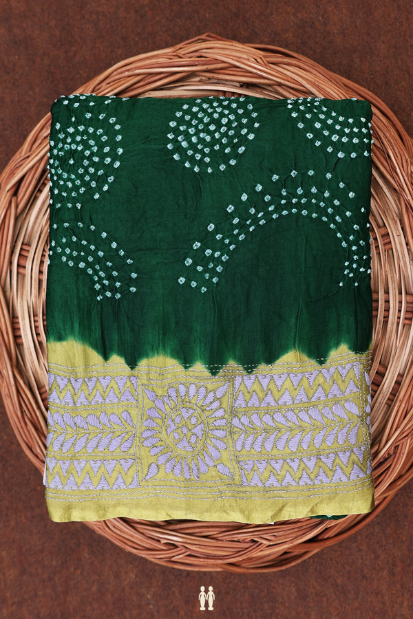 Bandhani Silk Saree In Green With Tie And Dye Design