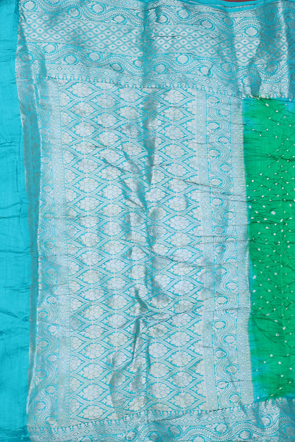 Bandhani Silk Saree In Green With Tie And Dye Design
