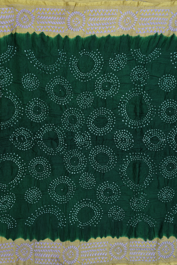 Bandhani Silk Saree In Green With Tie And Dye Design