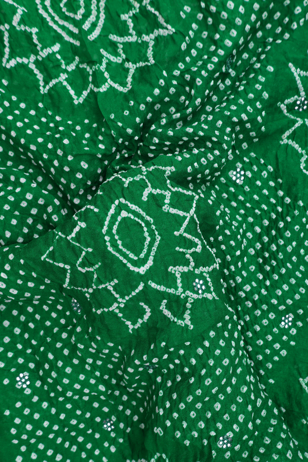 Bandhani Silk Saree In Green With Tie And Dye Design