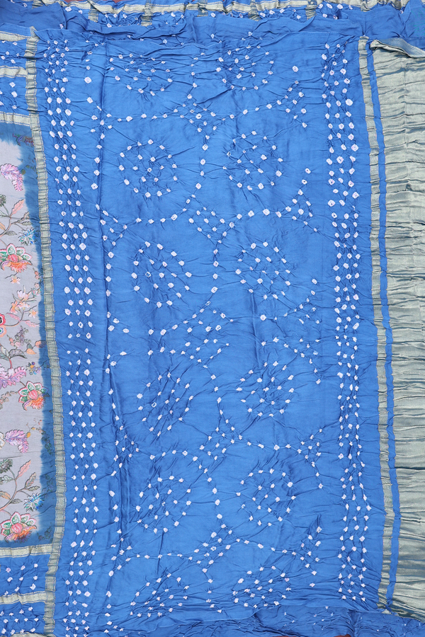 Bandhani Silk Saree In Grey With Floral Design