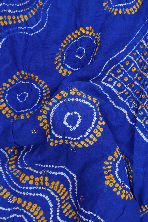 Bandhani Silk Saree In Indigo Blue With Tie And Dye Design