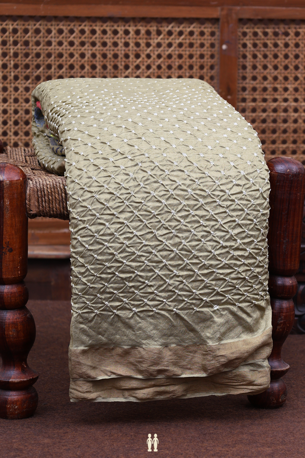 Bandhani Silk Saree In Light Khaki With Tie And Dye Design