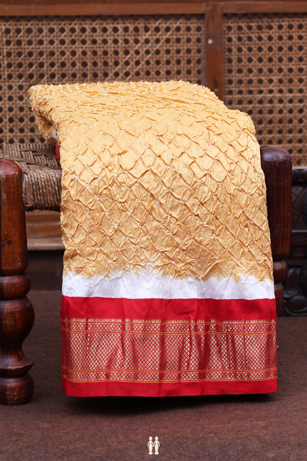 Bandhani Silk Saree In Light Orange With Tie And Dye Design