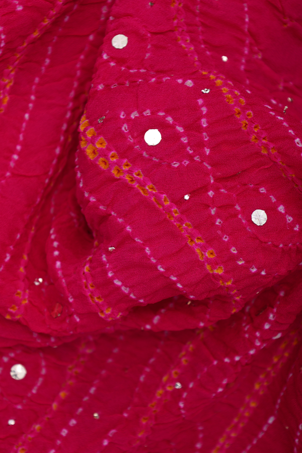 Bandhani Silk Saree In Magenta With Floral Design
