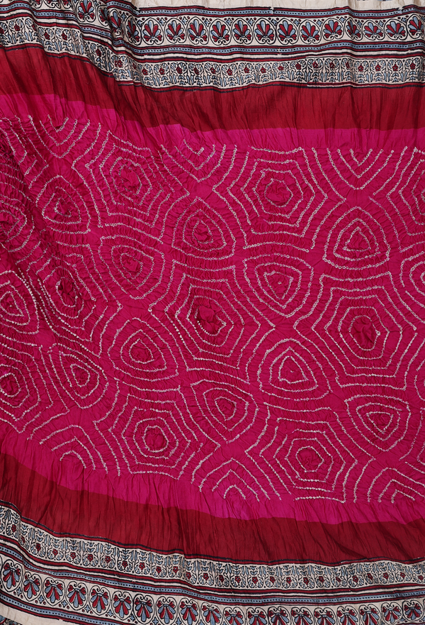 Bandhani Silk Saree In Magenta With Tie And Dye Design