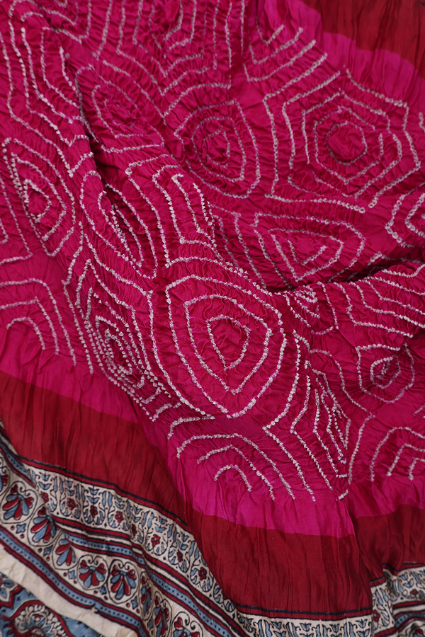 Bandhani Silk Saree In Magenta With Tie And Dye Design