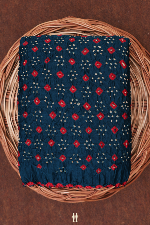 Bandhani Silk Saree In Midnight Green With Tie And Dye Design
