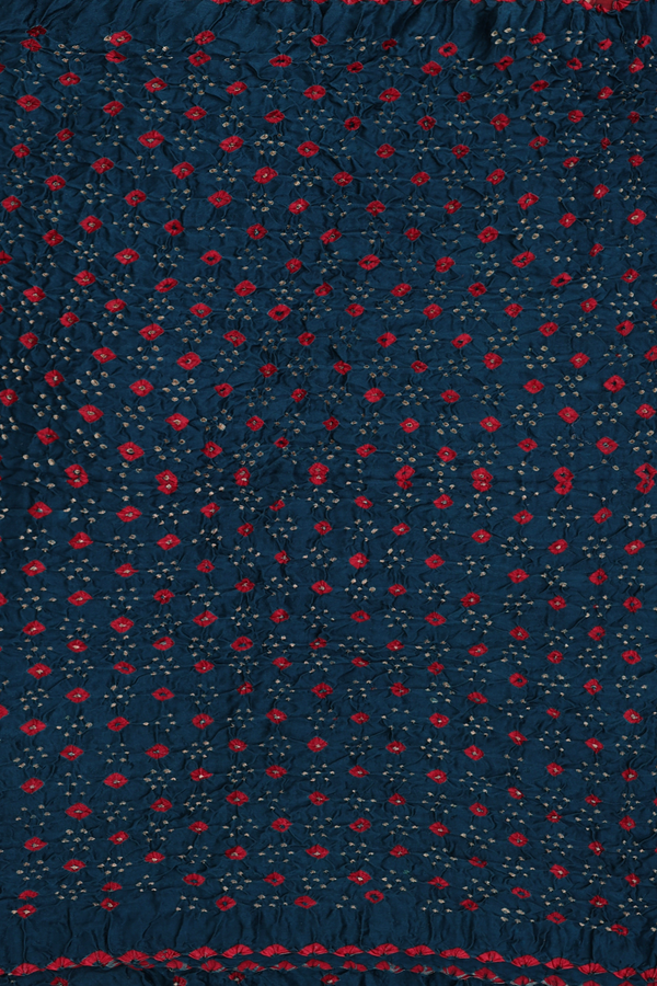 Bandhani Silk Saree In Midnight Green With Tie And Dye Design