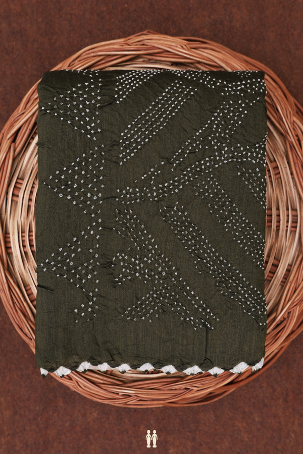 Bandhani Silk Saree In Olive Green With Tie And Dye Design
