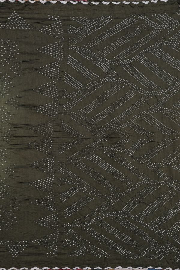 Bandhani Silk Saree In Olive Green With Tie And Dye Design