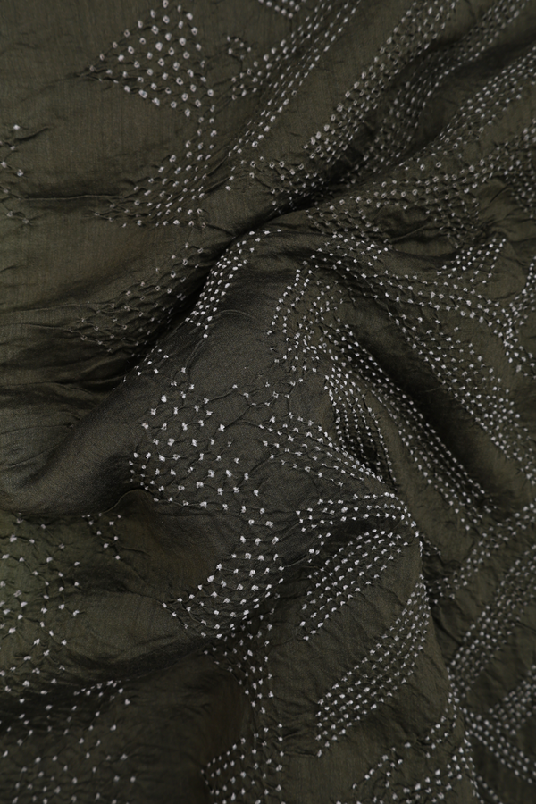 Bandhani Silk Saree In Olive Green With Tie And Dye Design