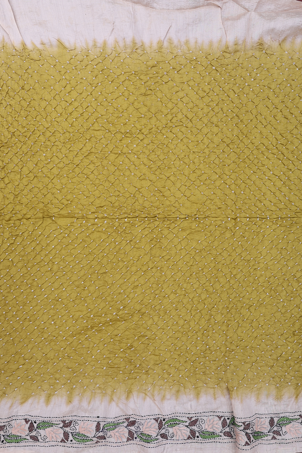 Bandhani Silk Saree In Olive Yellow With Tie And Dye Design